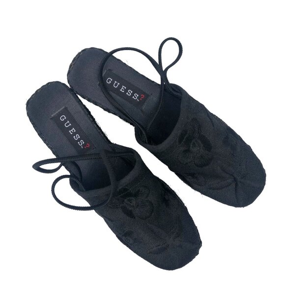 GUESS Black Embroidered Mesh Open Heel Stretchy Slingback Espadrilles Sz 7 NEW - Picture 4 of 6
